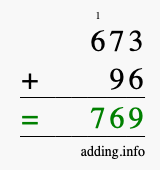 Calculate 673 + 96 using long addition