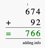 Calculate 674 + 92 using long addition