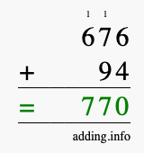 Calculate 676 + 94 using long addition