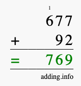 Calculate 677 + 92 using long addition