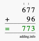 Calculate 677 + 96 using long addition