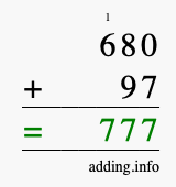 Calculate 680 + 97 using long addition