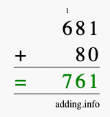 Calculate 681 + 80 using long addition