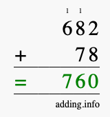 Calculate 682 + 78 using long addition