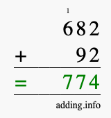 Calculate 682 + 92 using long addition