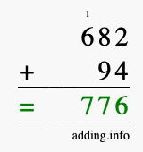 Calculate 682 + 94 using long addition