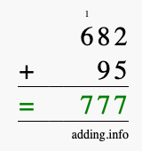 Calculate 682 + 95 using long addition