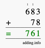 Calculate 683 + 78 using long addition