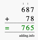 Calculate 687 + 78 using long addition