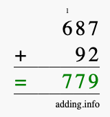 Calculate 687 + 92 using long addition