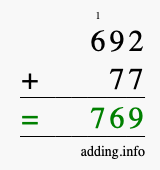 Calculate 692 + 77 using long addition