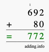 Calculate 692 + 80 using long addition