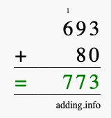 Calculate 693 + 80 using long addition