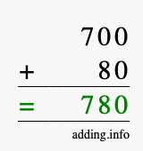 Calculate 700 + 80 using long addition