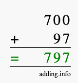 Calculate 700 + 97 using long addition