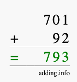 Calculate 701 + 92 using long addition