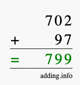 Calculate 702 + 97 using long addition