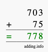 Calculate 703 + 75 using long addition