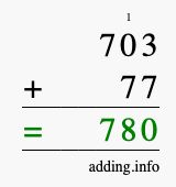 Calculate 703 + 77 using long addition