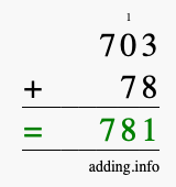 Calculate 703 + 78 using long addition