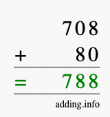 Calculate 708 + 80 using long addition