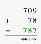 Calculate 709 + 78 using long addition