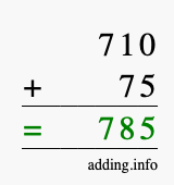 Calculate 710 + 75 using long addition