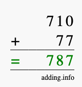 Calculate 710 + 77 using long addition