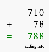 Calculate 710 + 78 using long addition