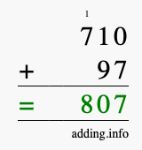 Calculate 710 + 97 using long addition