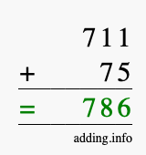 Calculate 711 + 75 using long addition