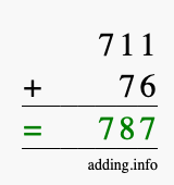 Calculate 711 + 76 using long addition