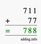 Calculate 711 + 77 using long addition