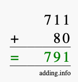 Calculate 711 + 80 using long addition