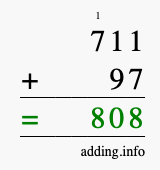 Calculate 711 + 97 using long addition