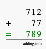 Calculate 712 + 77 using long addition