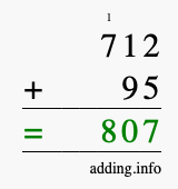 Calculate 712 + 95 using long addition