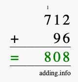Calculate 712 + 96 using long addition