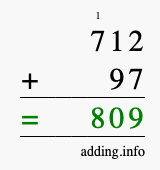 Calculate 712 + 97 using long addition