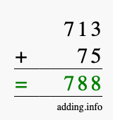 Calculate 713 + 75 using long addition
