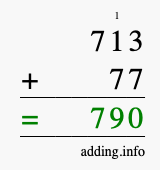 Calculate 713 + 77 using long addition