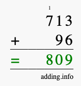 Calculate 713 + 96 using long addition