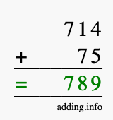 Calculate 714 + 75 using long addition