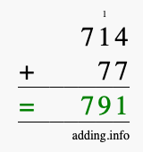 Calculate 714 + 77 using long addition