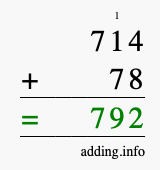 Calculate 714 + 78 using long addition