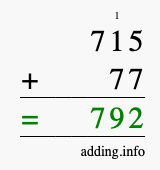 Calculate 715 + 77 using long addition