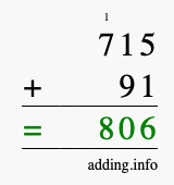Calculate 715 + 91 using long addition