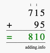Calculate 715 + 95 using long addition
