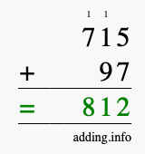 Calculate 715 + 97 using long addition