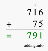 Calculate 716 + 75 using long addition